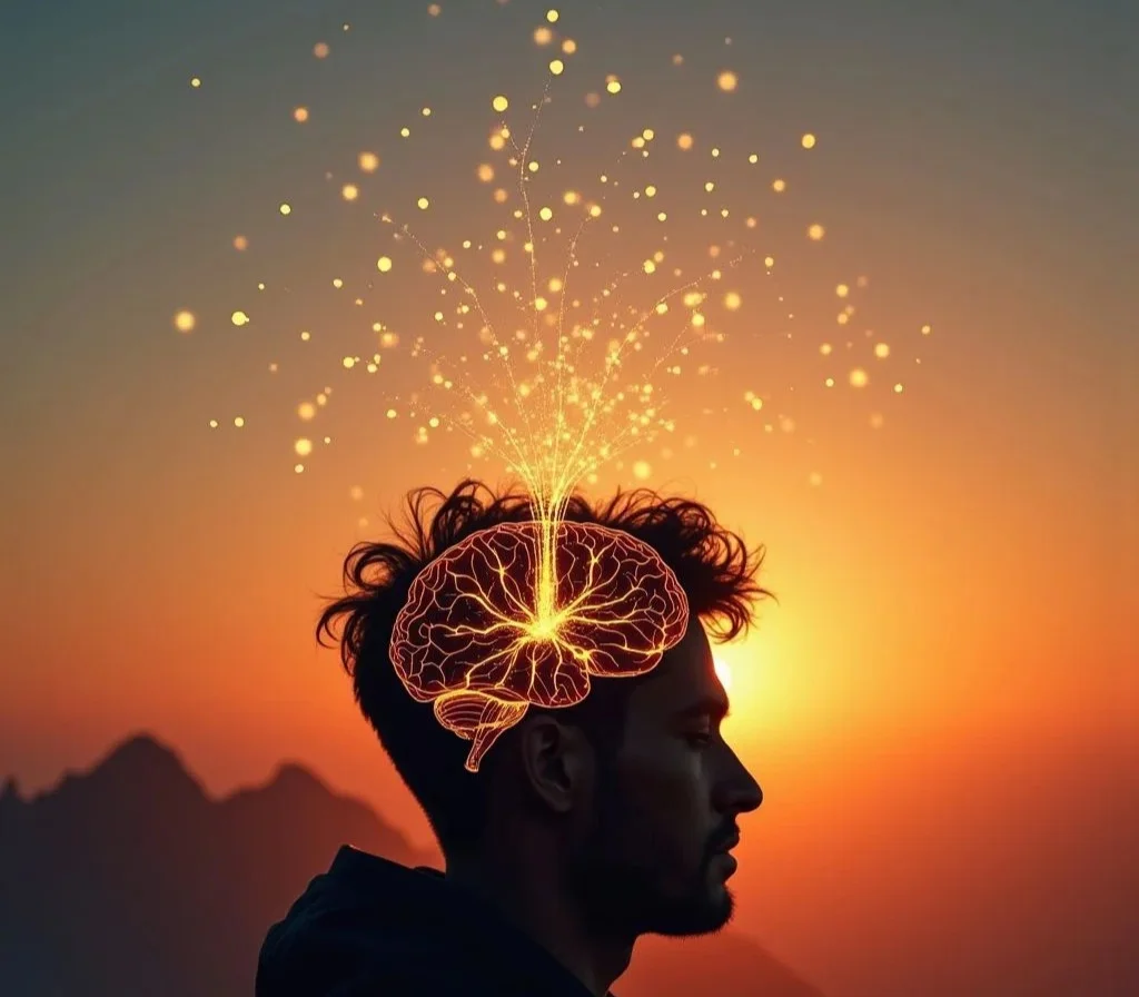 Man silhouette with illuminated brain, representing the nervous system and trauma